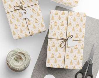 Gold Christmas Tree Wrapping Paper | Holiday Gift Wrap | Elegant Gift Wrap | Minimalistic Christmas Gift Wrap