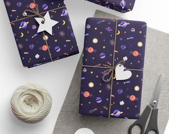 Inpakpapier ruimte, Galaxy-cadeaupapier, cadeaupapier planeten en sterren, cadeaupapier ruimte, leuke cadeaupapier, cadeaupapier kinderen, cadeaupapier kinderen