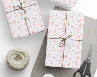 Baby-Geschenkpapier für Mädchen, Rosa Baby-Geschenkverpackung, Babyparty-Geschenkverpackung, Neugeborenen-Geschenkverpackung, Gender Reveal