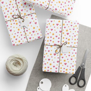 Heart Themed Wrapping Paper for Every Occasion, Birthday, Holidays, Baby Showers, Eco-Friendly Gift Wrap, Hearts, Stars