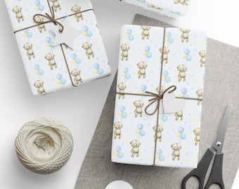 Teddy Bear Wrapping Paper, Baby Shower Gift Wrap, Baby Boy Gift Wrap, Birthday Gift Wrap, Kids Gift Wrap, Cute Gift Wrap