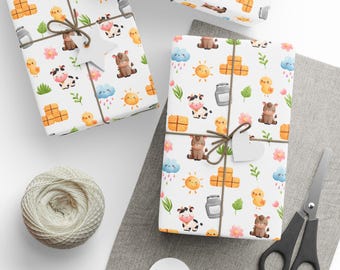 Geschenkpapier vom Bauernhof, Barnyard Geschenkpapier, Babyparty-Geschenkpapier, Kindergeburtstag-Geschenkpapier, Tiergeschenkpapier, nettes Geschenkpapier