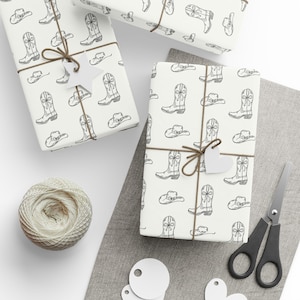 Western Themed Wrapping Paper, Cute Gift Wrap, Cowgirl Boots, Cowgirl Hat, Cowgirl