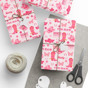 Cowgirl Boots Themed Wrapping Paper -  Cowgirl Boots, Cowgirl Hat, Howdy, Disco Cowgirl, Pink Gift Wrap