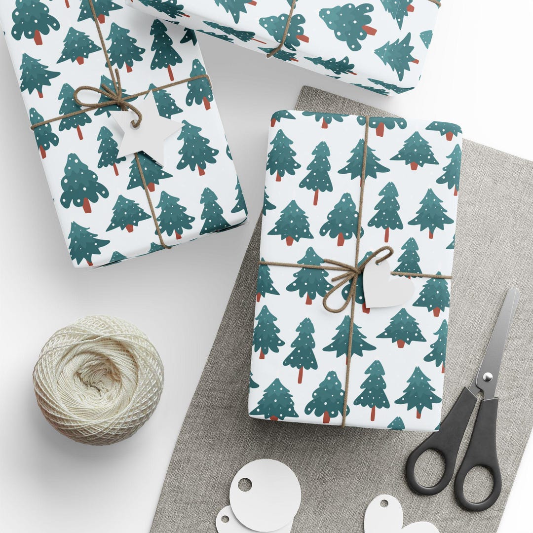 Christmas Tree Wrapping Paper, Christmas Wrapping Paper, Evergreen Tree ...