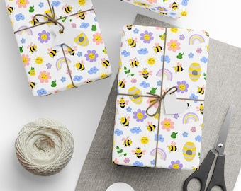 Bee Wrapping Paper, Bumble Bee Gift Wrap, Baby Shower Wrapping Paper, Cute Gift Wrap, Kids Gift Wrap, Baby Gift Wrap, Birthday Gift Wrap