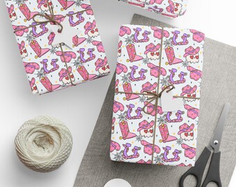 Spooky Cowgirl Wrapping Paper, Halloween Gift Wrap,  Skeleton Cowgirl Western Gift Wrap, Pink Cowgirl Theme, Cute Gift Wrap