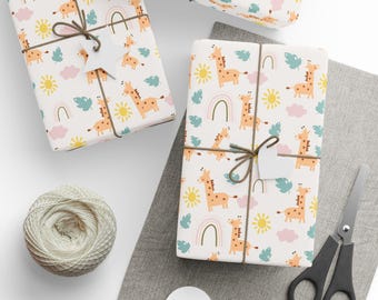 Giraffe Wrapping Paper, Safari Gift Wrap, Kids Gift Wrap, Cute Gift Wrap, Baby Shower Gift Wrap, Baby Gift Wrap, Birthday Gift Wrap