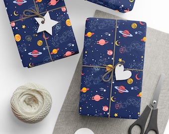 Papel de regalo galáctico, papel de regalo cósmico, papel de regalo con temática espacial. Papel de regalo del espacio exterior, papel de regalo infantil, papel para manualidades.