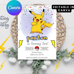 Pikachu Birthday Invitation, Pokemone Birthday Invitation, Printable Birthday Invitation,Template Printable Party Invite