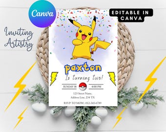 Pikachu Birthday Invitation, Pokemone Birthday Invitation, Printable Birthday Invitation,Template Printable Party Invite