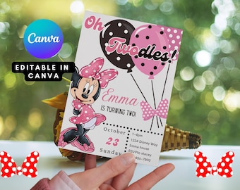 OH TWODLES, invitation d'anniversaire de Minnie Mouse, invitation d'anniversaire de filles : téléchargement numérique, invitation de Minnie