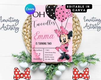 OH TWODLES, Minnie Maus Geburtstag einladen,Mädchen Geburtstag einladen: Digitaler Download,Minnie einladen
