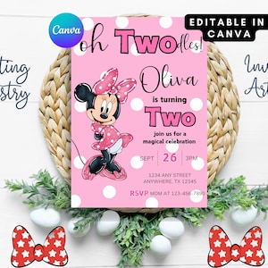 Editable Oh TWOdles Birthday Invitation Digital 2nd Birthday Cute Mouse Second Birthday Invite Oh Twodles Invitiation Boho Minnie Invite