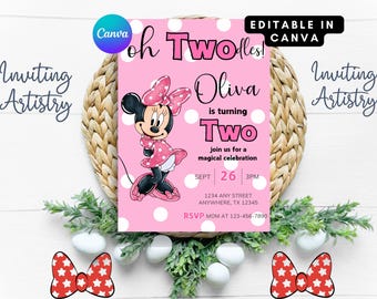Editable Oh TWOdles Birthday Invitation Digital 2nd Birthday Cute Mouse Second Birthday Invite Oh Twodles Invitiation Boho Minnie Invite