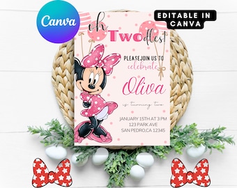 Oh Twodles faire-part, faire-part d'anniversaire Minnie Mouse, anniversaire garçon faire-part d'anniversaire Minnie, invitation Minnie Twodles, invitation Minnie
