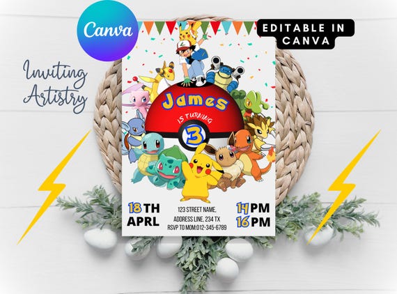 Pokemon Party Pokemon Invitation Pokemon Pikachu Birthday Party Template Digital Download