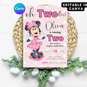 OH TWODLES, Invitación de cumpleaños de Minnie Mouse, Invitación de cumpleaños de niñas: Descarga digital, Invitación de Minnie
