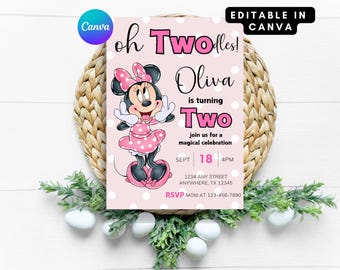 OH TWODLES, Minnie Maus Geburtstag einladen,Mädchen Geburtstag einladen: Digitaler Download,Minnie einladen