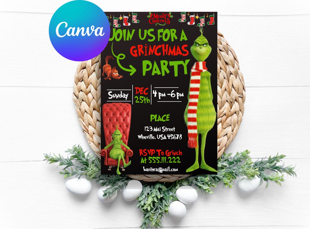Editable Grinch Party Invitation | Merry Grinchmas Invitation | Grinch ...