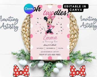 OH TWODLES, invitation d'anniversaire de Minnie Mouse, invitation d'anniversaire de filles : téléchargement numérique, invitation de Minnie