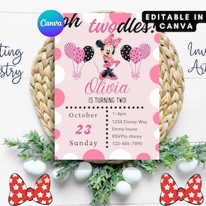 Editable Oh TWOdles Birthday Invitation Digital 2nd Birthday Cute Mouse Second Birthday Invite Oh Twodles Invitiation Boho Minnie Invite