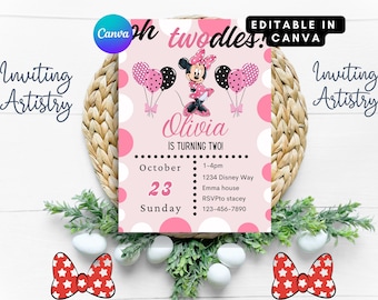 Editable Oh TWOdles Birthday Invitation Digital 2nd Birthday Cute Mouse Second Birthday Invite Oh Twodles Invitiation Boho Minnie Invite