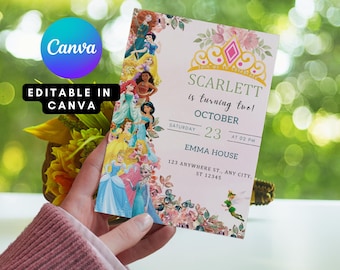 Modèle modifiable d'invitation d'anniversaire petite princesse pour fille, téléchargement immédiat personnalisé, invitation d'anniversaire pour filles et enfants