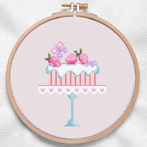 Strawberry Cake Cross Stitch Pattern Dessert Embroidery