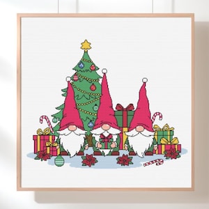 Christmas Gnomes Cross Stitch Pattern Holiday Tree Embroidery