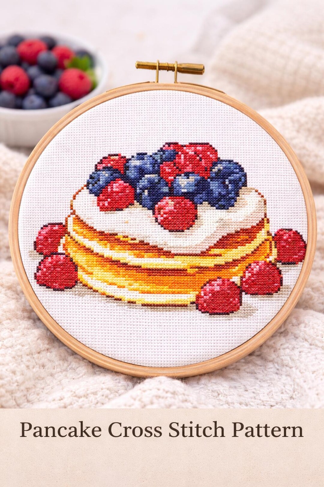 Berry Pancake Cross Stitch Pattern, Realistic Food Embroidery, Kitchen ...