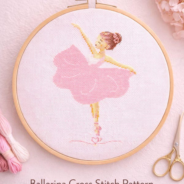 Patrón de punto de cruz de bailarina, bailarina de ballet rosa, compatible con Pattern Keeper y Saga