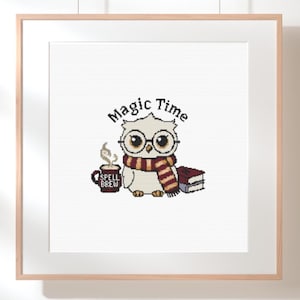 Magical Owl Cross Stitch Pattern, Wizard Decor