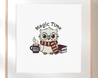 Magical Owl Cross Stitch Pattern, Wizard Decor