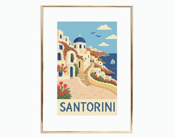 Santorini Cross Stitch Pattern: Greek Island Embroidery