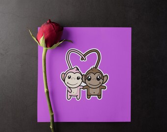 Cute Twin Monkeys Sticker | Kiss-Cut Sticker