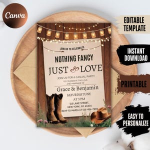 Rustic Nothing Fancy Just Love invitation template Editable Rustic Wedding Reception invitation