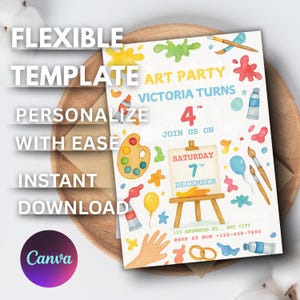 Editable Art Birthday Party Invitation, Art in Party Birthday Party Invite, Art Painting Artist Birthday Mobile Invitation