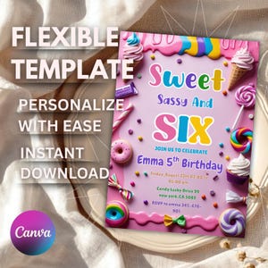 Sweet Sassy Six Birthday Invitation: Pastel Donut Candy Theme