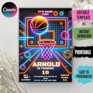 Editable Basketball Invitation Template, Basketball Birthday Invitation, Boys Girls Basketball Invite, Printable Basketball Theme Party
