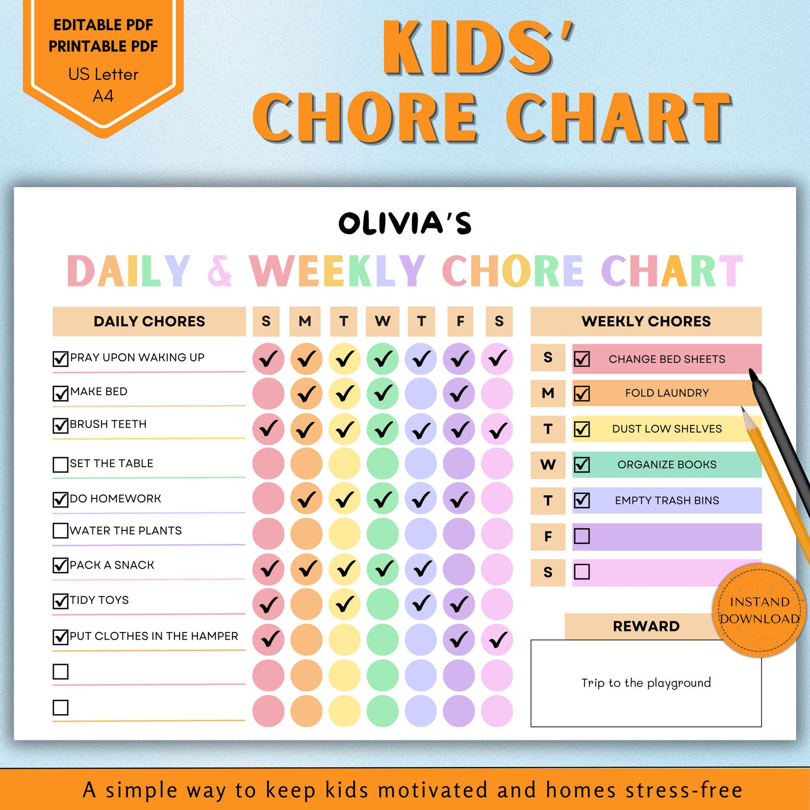Kids Chore Chart Printable: Editable Daily & Weekly Tasks (digital ...