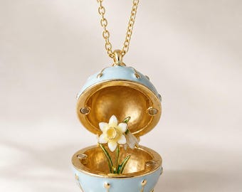 December Flower Egg Locket Necklace，Personalized Locket Memorial Gift Keepsake Mother's day gift