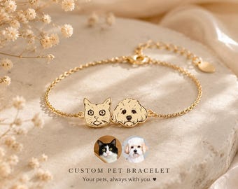 Custom Pet Bracelet, Personalized Cat Dog Face Bracelet, Pet Portrait Jewelry, Memorial Pet Gift, Custom Engraved Name Bracelet