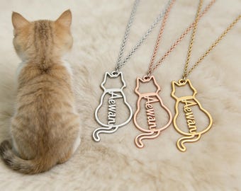 Dainty Cat Name Necklace, Custom Name Necklace, Minimalist Necklace, Personalised Gifts, Cat Memorial Gift, Cat Lovers Gift, Christmas Gift