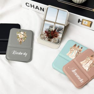 Personalized square makeup mirror, pocket mirror with custom name and logo, bridesmaid gift, folding makeup mirror, travel makeup mirror