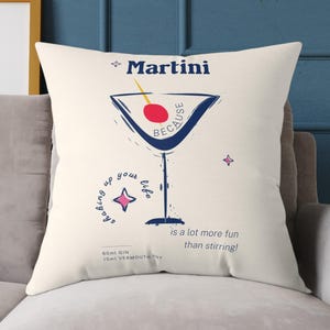 Retro Martini Pillow, Cocktail Club Martini Pattern,  Drinks Home Decor, Cute Home Accessory, Square Cushion Pillow, Retro Cocktail Lovers