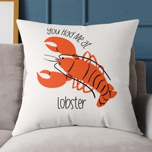 Lobster Print Pillow, Coastal Home Decor, Funny Nautical Gift, Beach House Cushion, Summer Vibes Accent, Fisherman Aesthetic, Sealover Gift