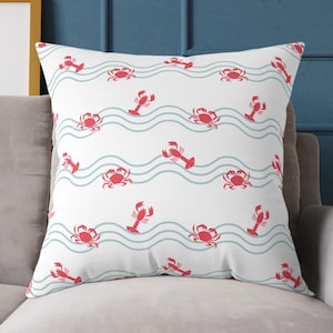 Kussen kreeftenprint voor kusthuisdecor, nautisch cadeau, strandhuiskussen, zomeraccent, esthetiek visser, sealover-cadeau