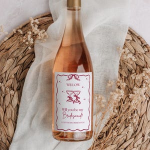 Etikett för vinflaska för brudtärna | Vill du bli min brudtärna | Brudtärnepresent | Personlig | GRATIS brudtärneetikett, anpassningsbar