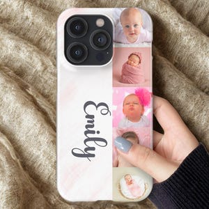 Coque de portable photo personnalisée pour bébé avec nom - Coque iPhone personnalisée avec collage de photos pour maman, papa, grands-parents - Idée cadeau nouveau-né